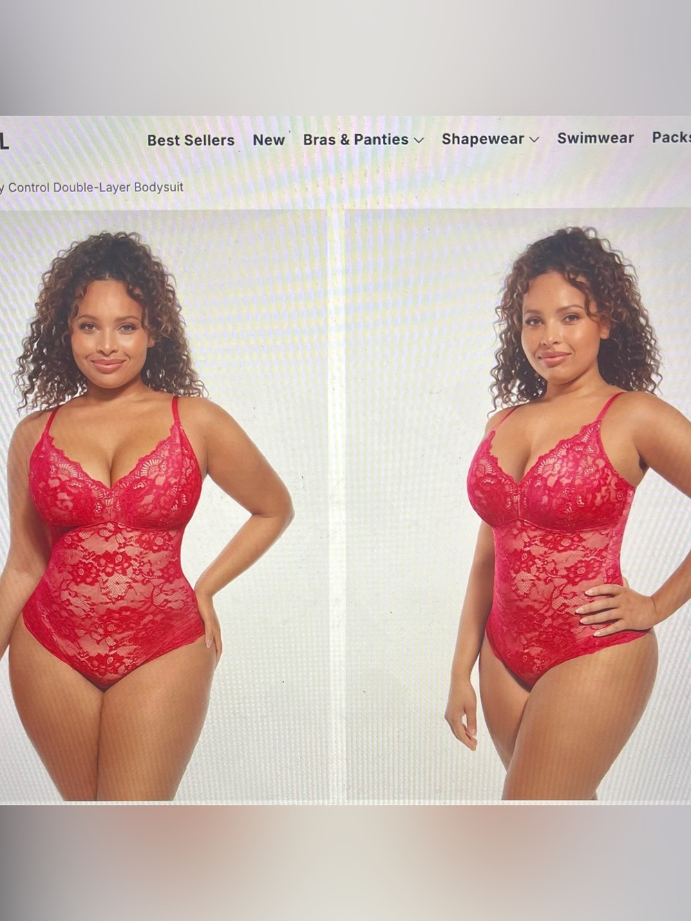 Red Lace Bodysuit Shapewear with Underwire Support